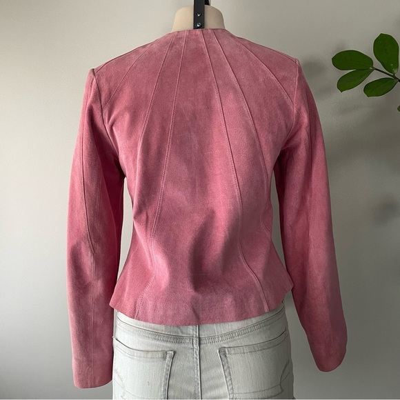 Zipcode Genuine Suede Leather Pink Round Neck Zip Up Barbie Size Small - Picture 3 of 12